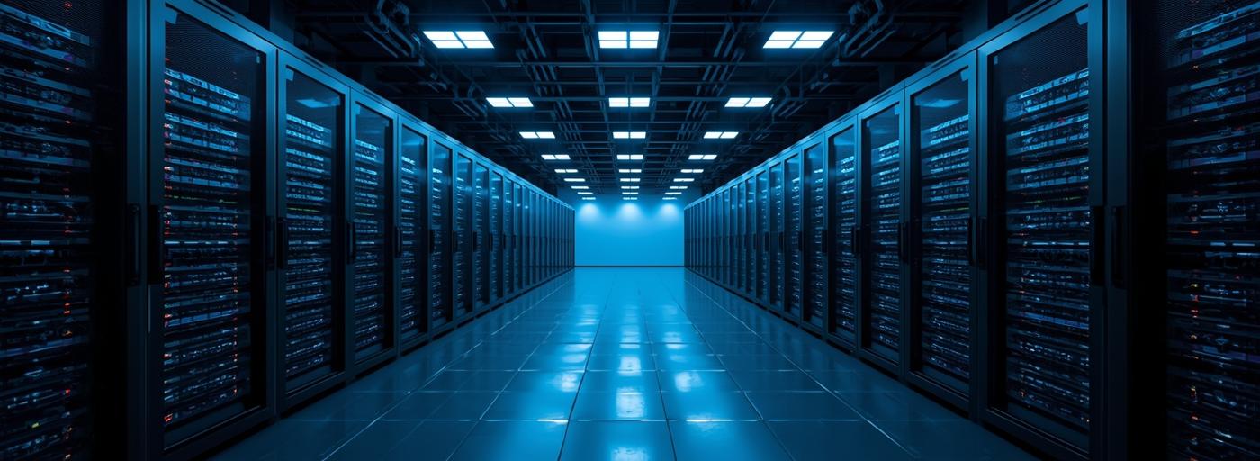 Data center corridor — infrastructure engineered for scale