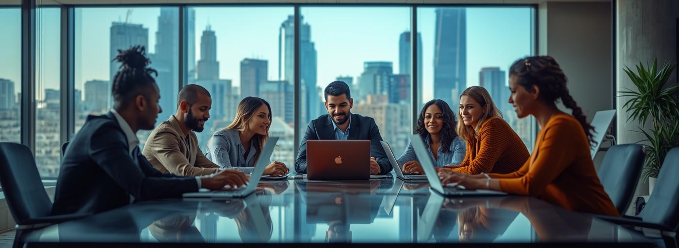 HiQByte team in a strategy discussion around a conference table